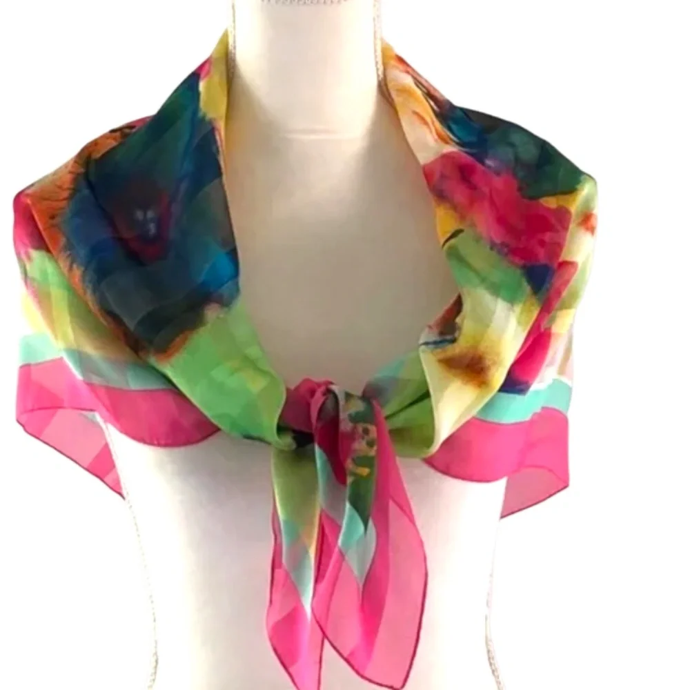 $15 or 2/$20 Vintage Multicolor Scarf With Abstract Floral Design - 35” Square